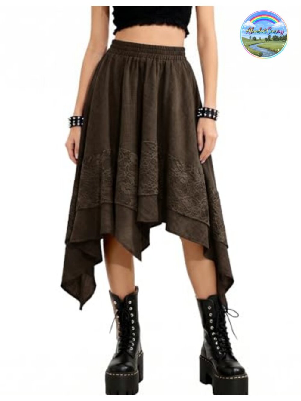 Renaissance Flowy Lace Tiered Asymmetrical Handkerchief Midi Skirt